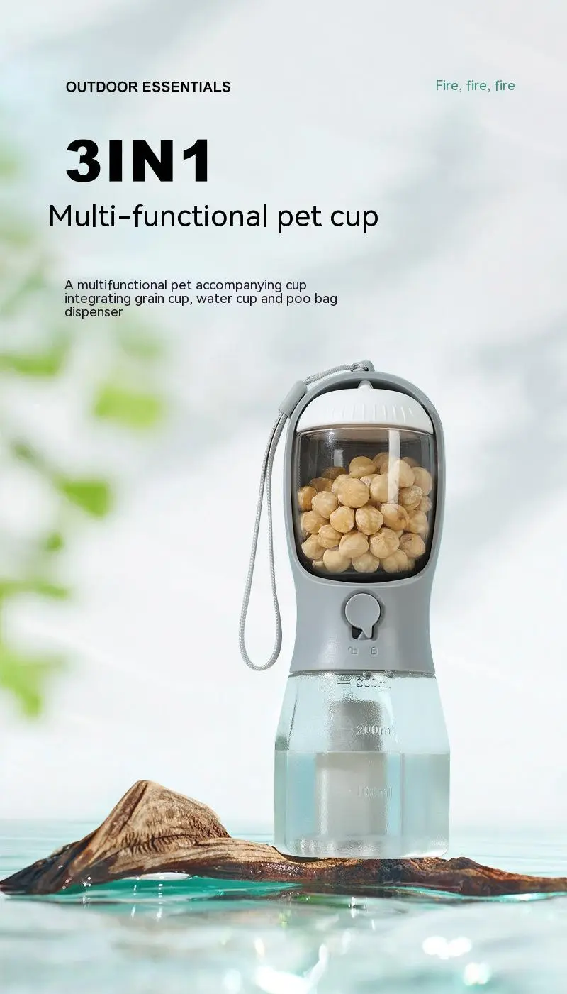 Portable pet water bottle for dog walking and travel